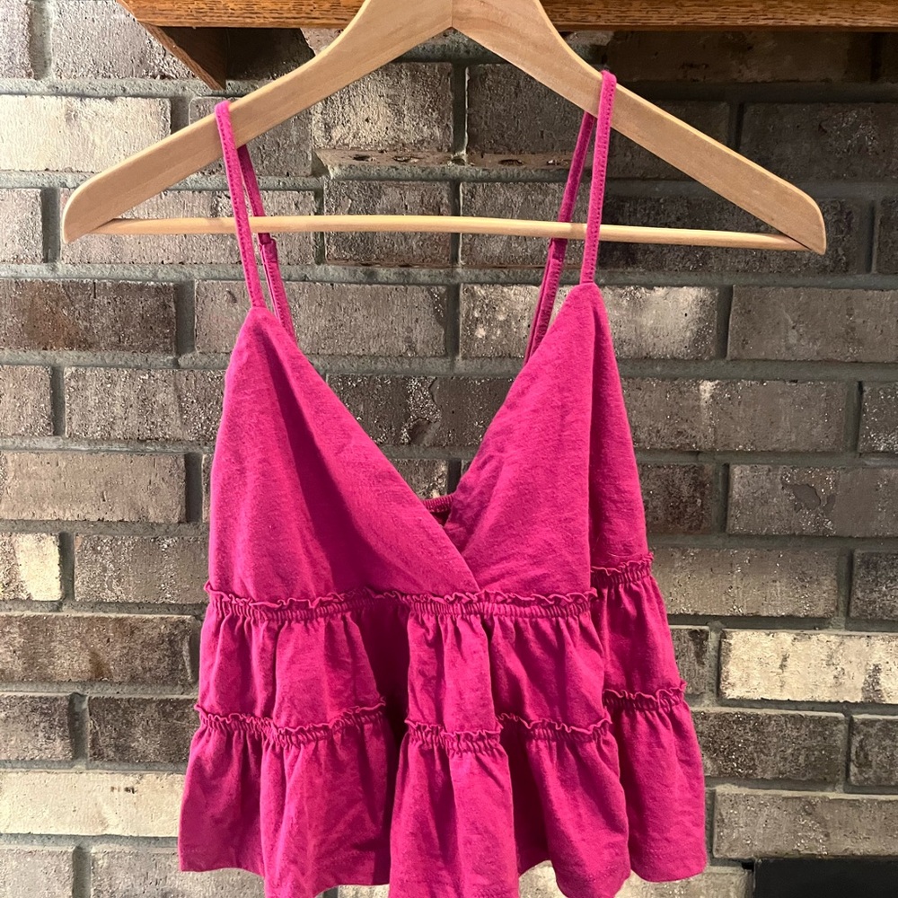 Pink Sleeveless Ruffled Crop Top Medium EUC